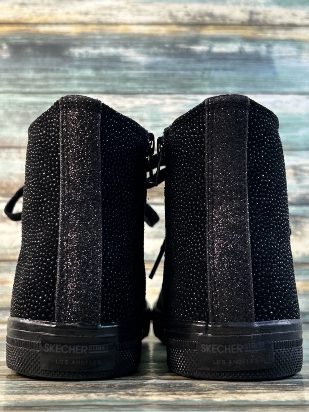 Skechers Street LA High Top Sneakers Womens 8 Black Textured Leather Tennis Shoe - Picture 8 of 14